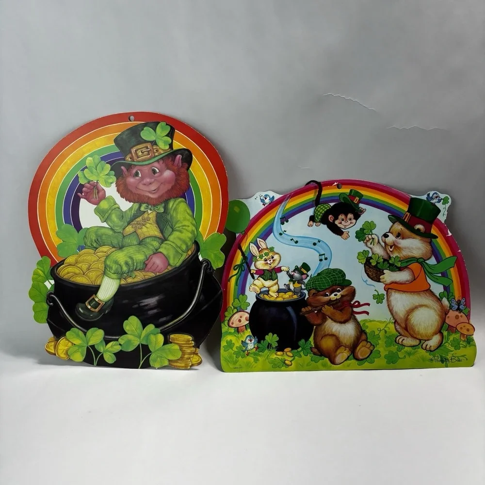 Vintage St Patrick's Day Die Cut Decorations‎ (2) Lephrechaun Teacher Vintage